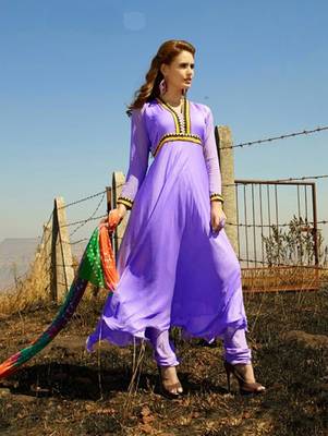 Purple casual chiffon unstitched anarkali suit 1