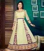 Ivory  and  purple designer georgette semi stitched anarkali suit