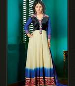 Ivory and blue designer georgette semi stitched anarkali suit
