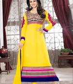 Yellow and multicolor designer georgette semi stitched anarkali suit