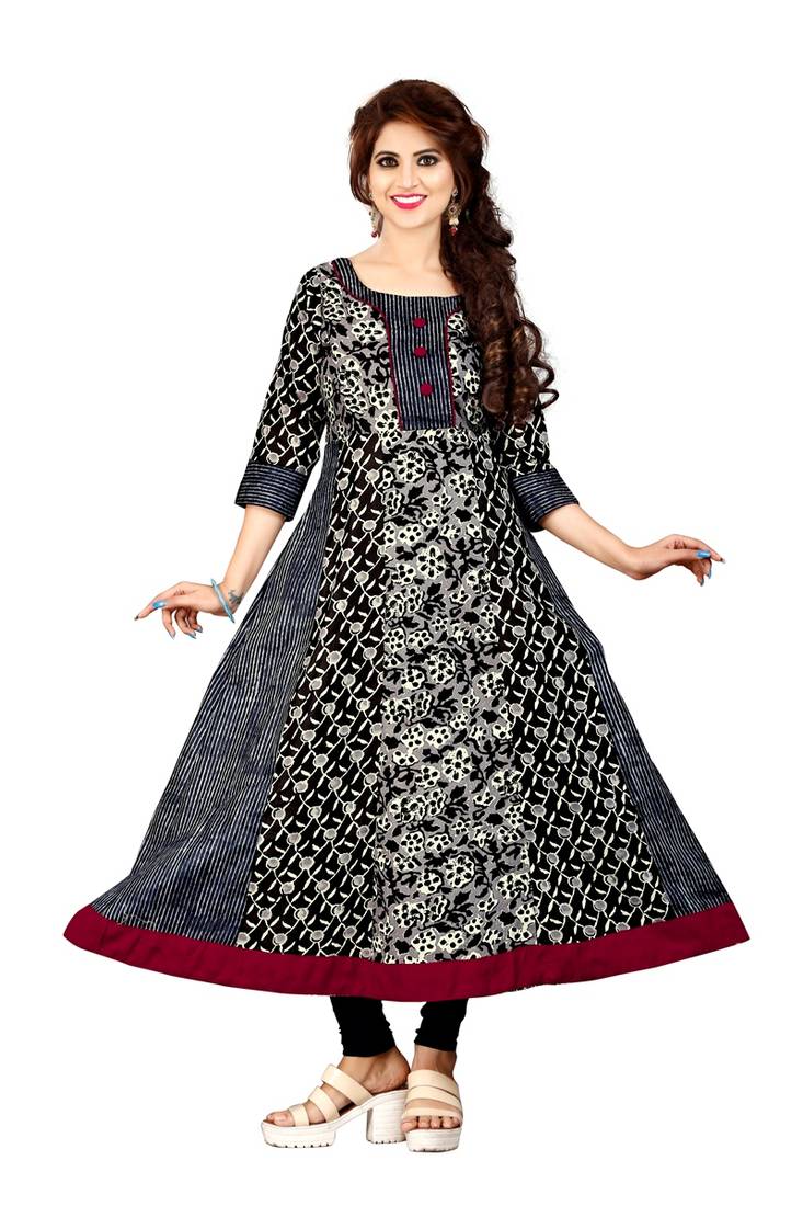 Black printed cotton cotton-kurtis