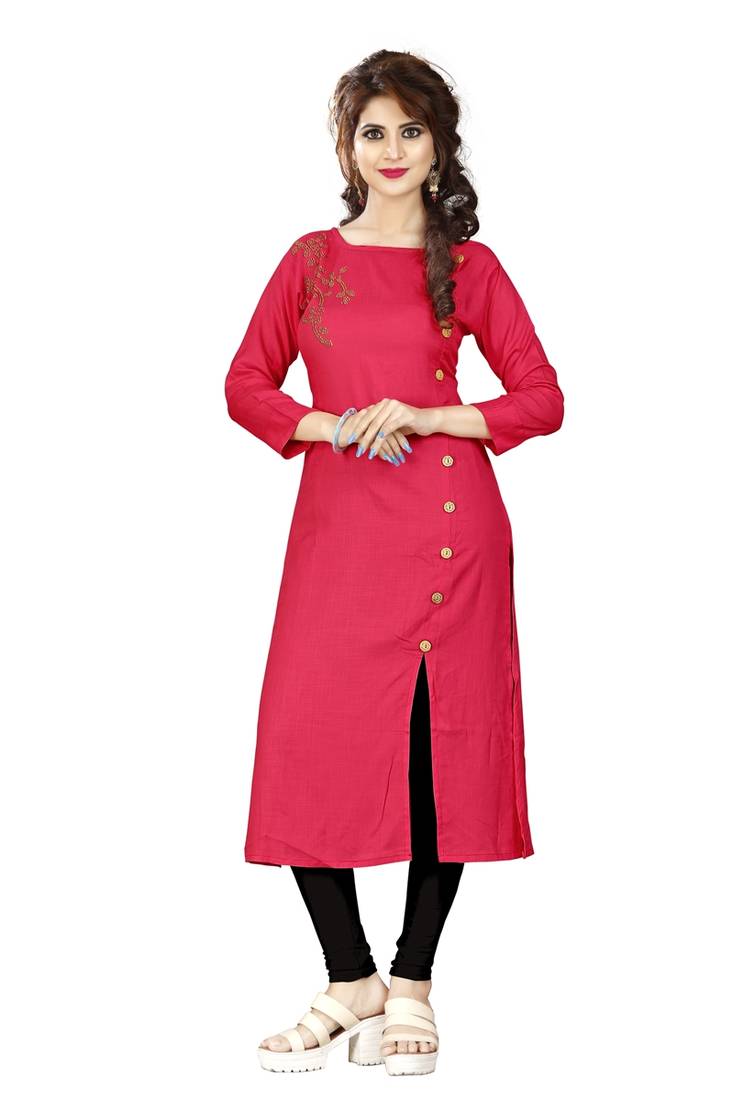 Peach plain rayon party-wear-kurtis