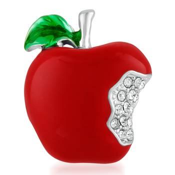Mahi Rhodium Plated Lovely Apple Unisex Brooch Pin with crystal stones BP1101012R 1