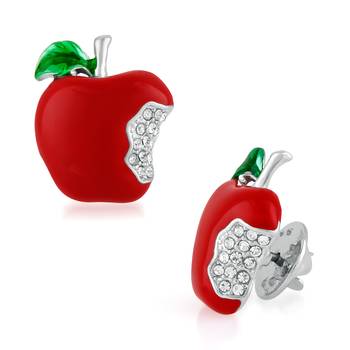 Mahi Rhodium Plated Lovely Apple Unisex Brooch Pin with crystal stones BP1101012R 2