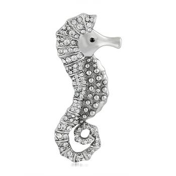 Mahi Rhodium Plated Gleaming Crystal Sea Horse Unisex Brooch Pin BP1101011R 1