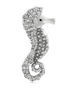 Mahi Rhodium Plated Gleaming Crystal Sea Horse Unisex Brooch Pin BP1101011R