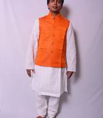 White And White Indo Western Kurta  Pajama With Jacket