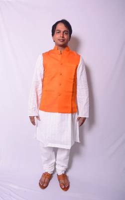 White And White Indo Western Kurta  Pajama With Jacket 2