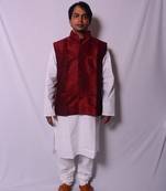 White And White Indo Western Kurta  Pajama With Jacket