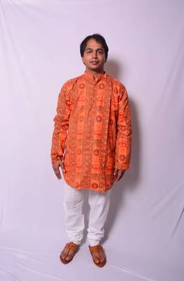 Orange And White Indo Western Kurta  Pajama 1