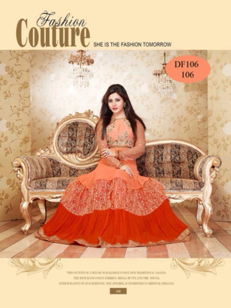 Light-Orange kasab-work georgette semi-stitched salwar
