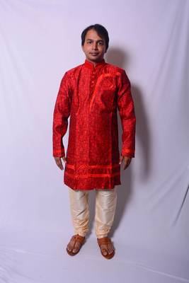 Red And Gold Indo Western Kurta  Pajama 1