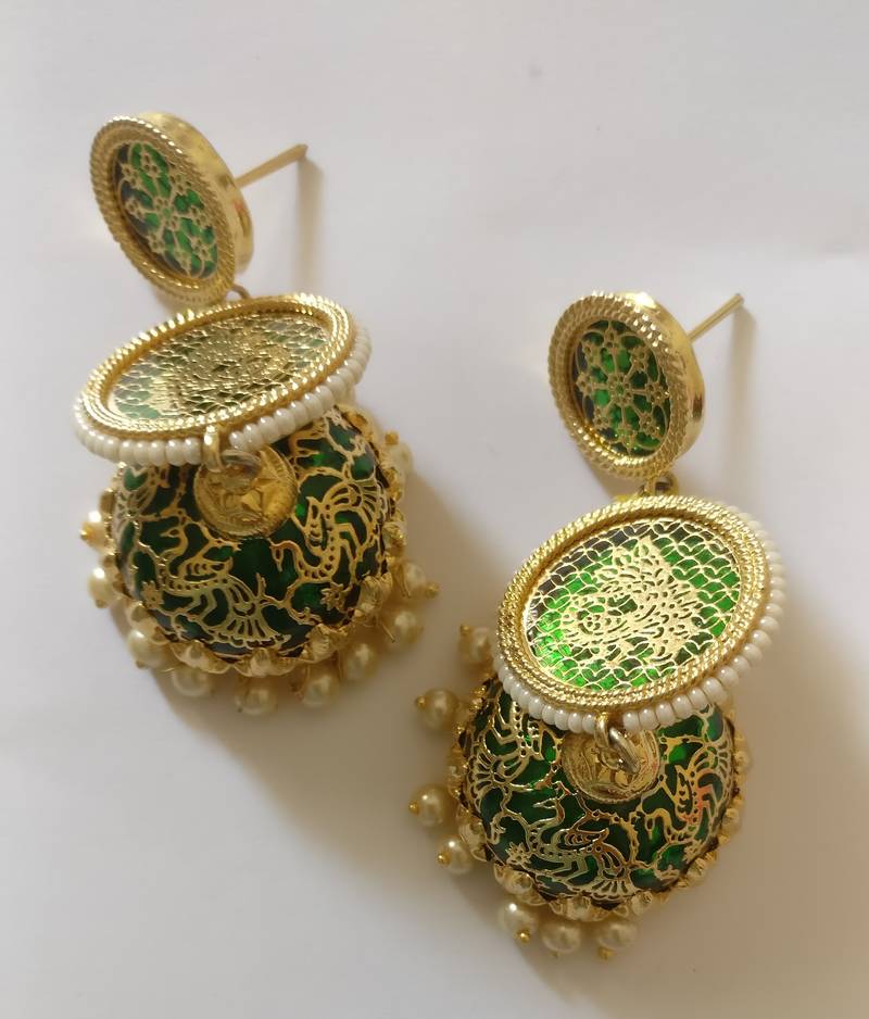 Jewellery Jaipur Thewa Jewellery In Gold Long Green And Gold Thewa