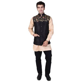 Black Raw Silk Banarasi Modi Jacket 1