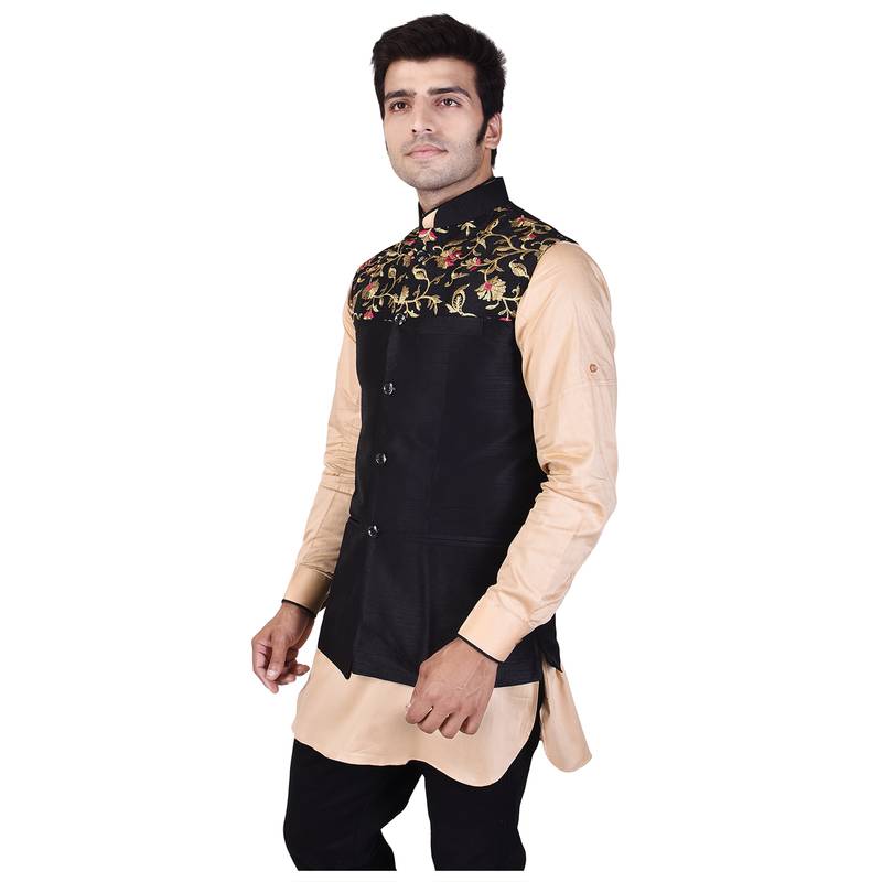 Black Raw Silk Banarasi Modi Jacket