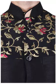 Black Raw Silk Banarasi Modi Jacket