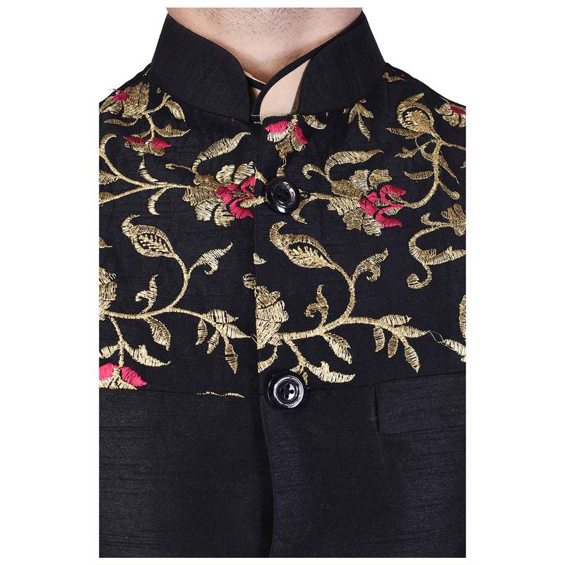 Black Raw Silk Banarasi Modi Jacket