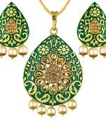 Designer Meenakari Work Gold Plated With Antique Lct Stone Pendant Set For Women