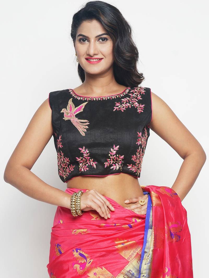 Black woven georgette saree with blouse