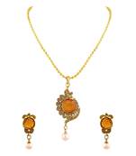 Eye Catchy Lct Stone With Crystal Gold Plated Pendant Set For Women