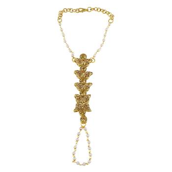 Exotic Leaf Design Gold Plated Lct Stone Hathphool For Women 1