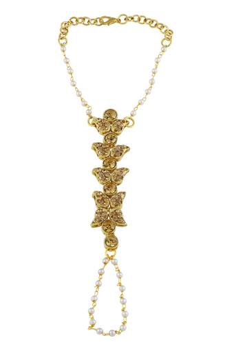 Exotic Leaf Design Gold Plated Lct Stone Hathphool For Women