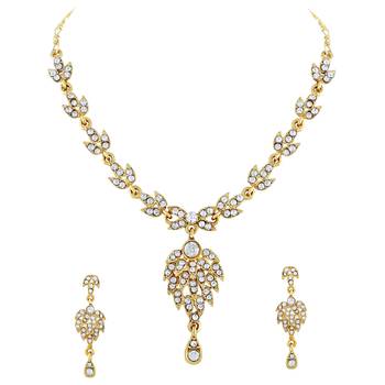 Glistening White Stone Gold Plated Princess Style Necklace Set For Women 1