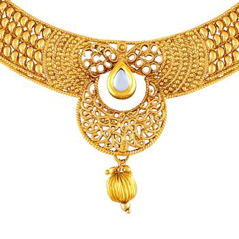 Glittery White Kundan Gold Plated Choker Style Necklace Set For Women 3