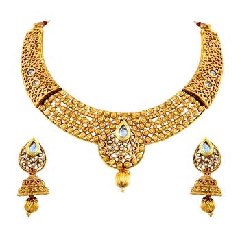 Splendid White Stone Gold Plated Choker Style Necklace Set For Women 1