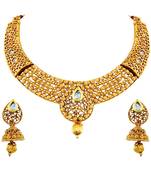Splendid White Stone Gold Plated Choker Style Necklace Set For Women