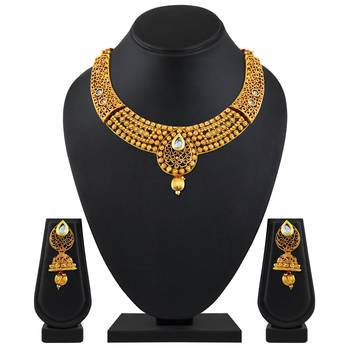 Splendid White Stone Gold Plated Choker Style Necklace Set For Women 2
