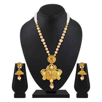 Pretty Gold Plated Matinee Style Necklace Set For Women 2