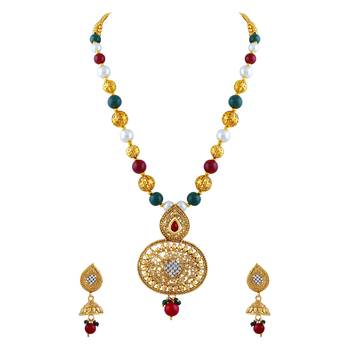 Exquisite White Stone Gold Plated Matinee Style Necklace Set For Women 1