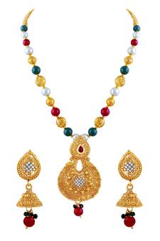 Finely White Stone Gold Plated Matinee Style Necklace Set For Women