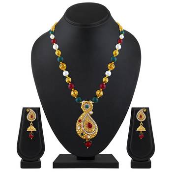 Shimmering White Stone Gold Plated Matinee Style Necklace Set For Women 2