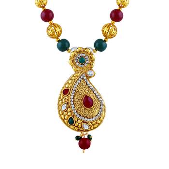 Shimmering White Stone Gold Plated Matinee Style Necklace Set For Women 3