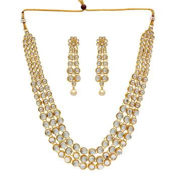 White Color Imitation Pearl Kundan Necklace With Earring 1