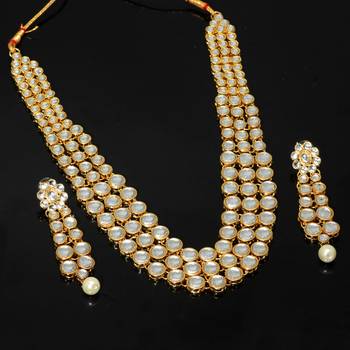 White Color Imitation Pearl Kundan Necklace With Earring 2