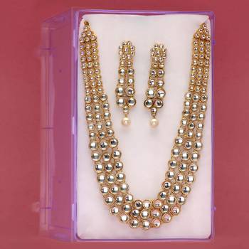 White Color Imitation Pearl Kundan Necklace With Earring 3
