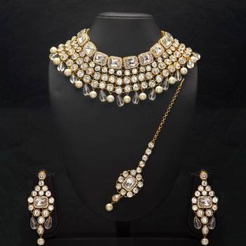 White Color Imitation Pearl Kundan Necklace With Earring & Maang Tikka 1