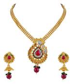 Designer White Stone Gold Plated Matinee Style Necklace Set For Women