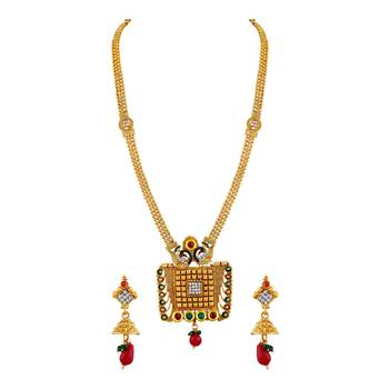 Traditional White Stone Gold Plated Rope Style Necklace Set For Women 1