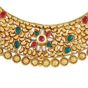 Traditional Multy Color Gold Plated Choker Style Necklace Set For Women 3