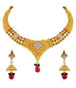 Traditional Multy Color Gold Plated Choker Style Necklace Set For Women