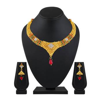 Traditional Multy Color Gold Plated Choker Style Necklace Set For Women 2