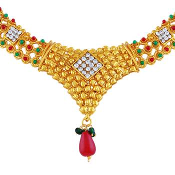 Traditional Multy Color Gold Plated Choker Style Necklace Set For Women 3