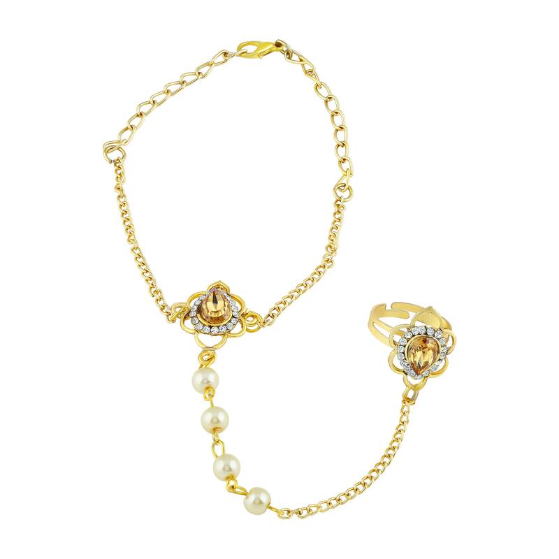 Lavish Traditional Gold Plated Lct Stone Hathphool For Women