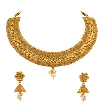 Jalebi Shape Traditional Gold Plated Choker Style Necklace Set For Women 1