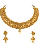 Jalebi Shape Traditional Gold Plated Choker Style Necklace Set For Women