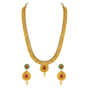 Laxmi Coin Traditional Gold Plated Rope Style Necklace Set For Women 1